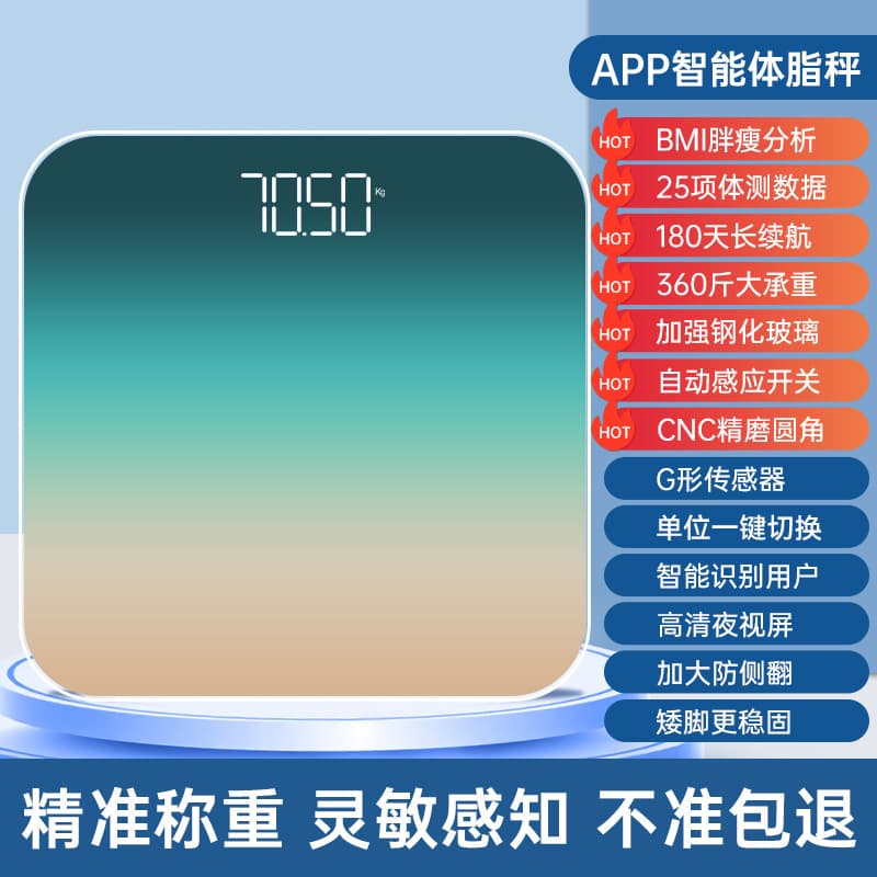 Body fat scale-gradient green led [mint health app interconnection/multiple health data/precise weighing and fat measurement]