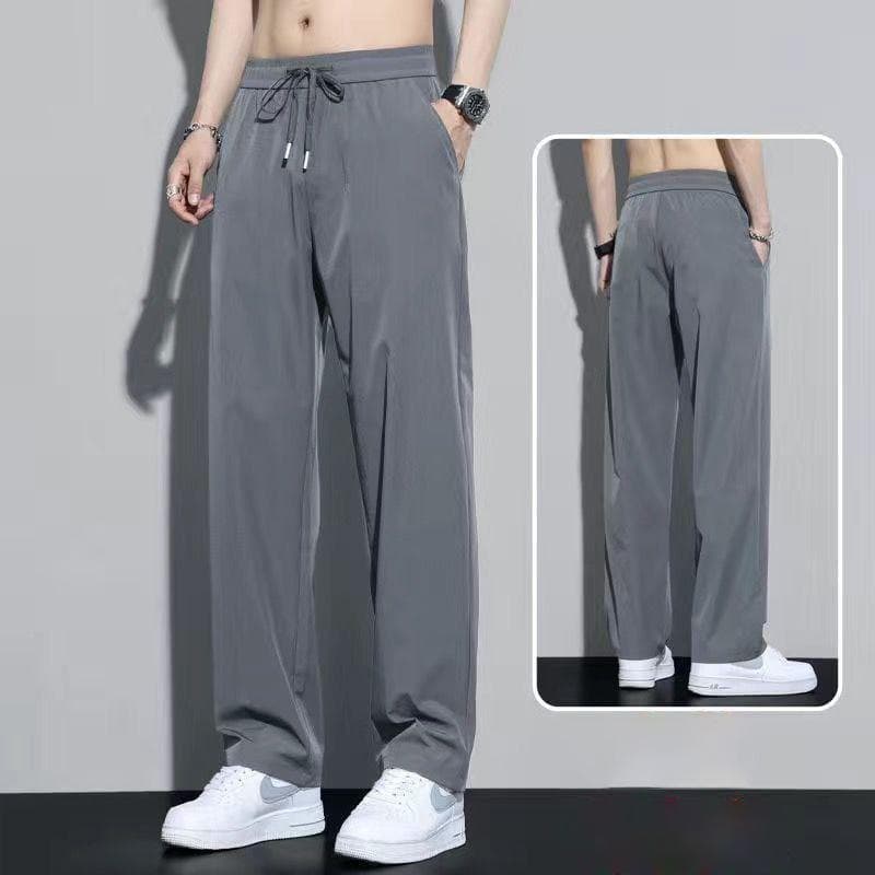 Gray-four-sided stretch straight pants