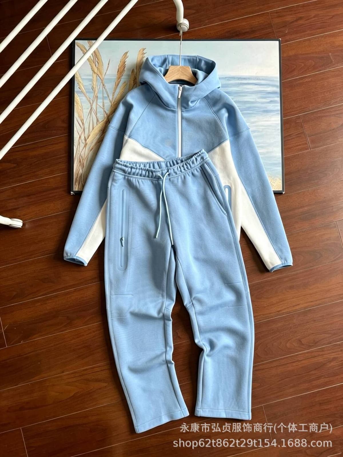 Suit. sky blue and white