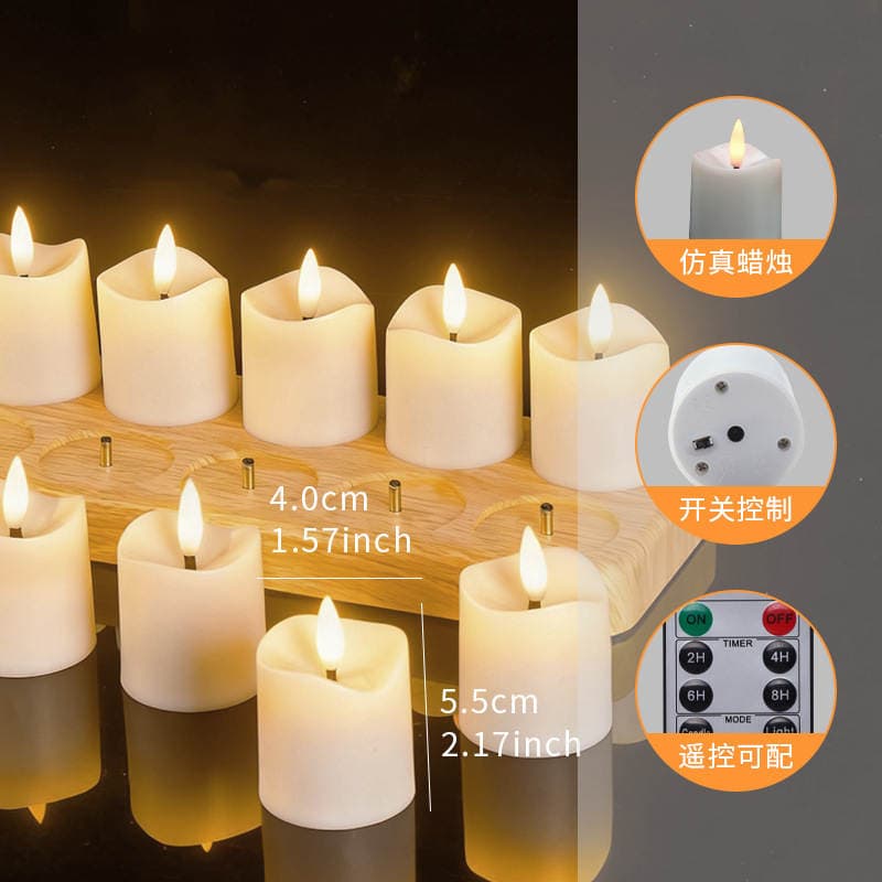 12 Ədəd Pultla İdarə Olunan Şarj Edilə Bilən LED Çay Şamları - Taxta Effekti, Atmosfer/Toy Dekorasiyası üçün 2
