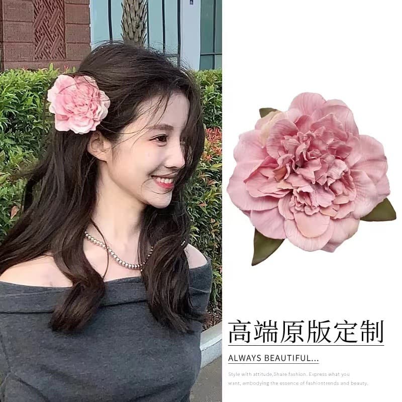 6014 holiday style flower hairpin-dark pink