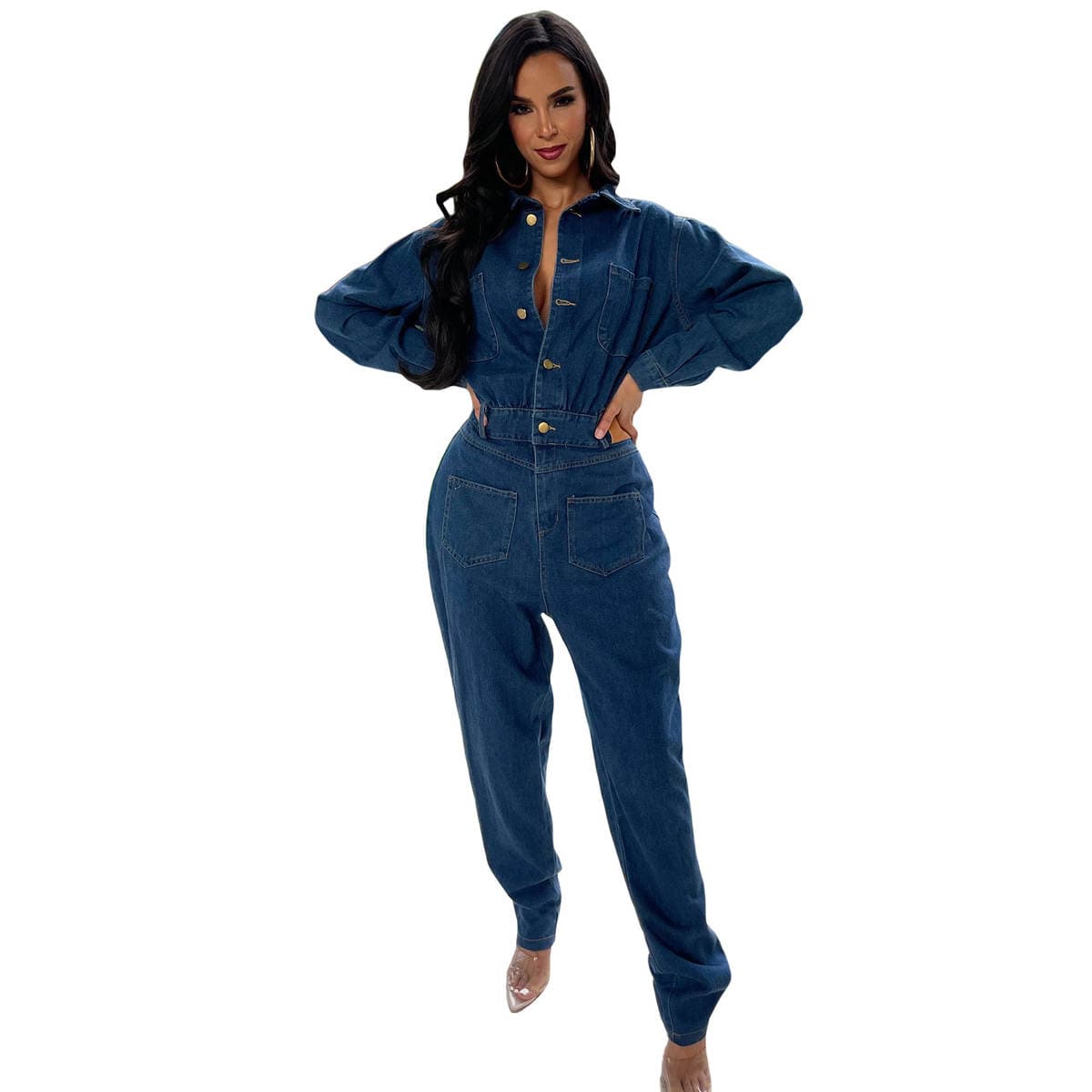 6969 foreign trade European and American fashion cross-border Amazon slim-fit stretch ankle wash Denim jumpsuit jumpsuit 3