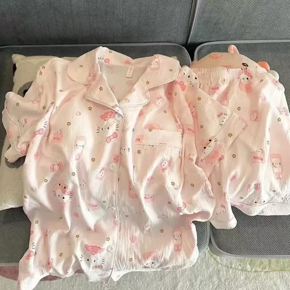 [short sleeve + shorts] cloud cotton super soft waxy milk fufu pink kt cat pajamas xl (recommended 52.5-60kg ) 20827197