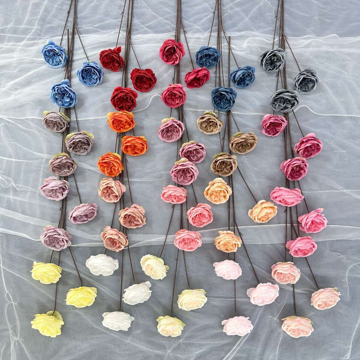 Brushed Fabric 3-Head Leafless Austin Artificial Flowers for Model Home Soft Decoration, Wedding and Home Decor Fake Flowers Floor Arrangement 1