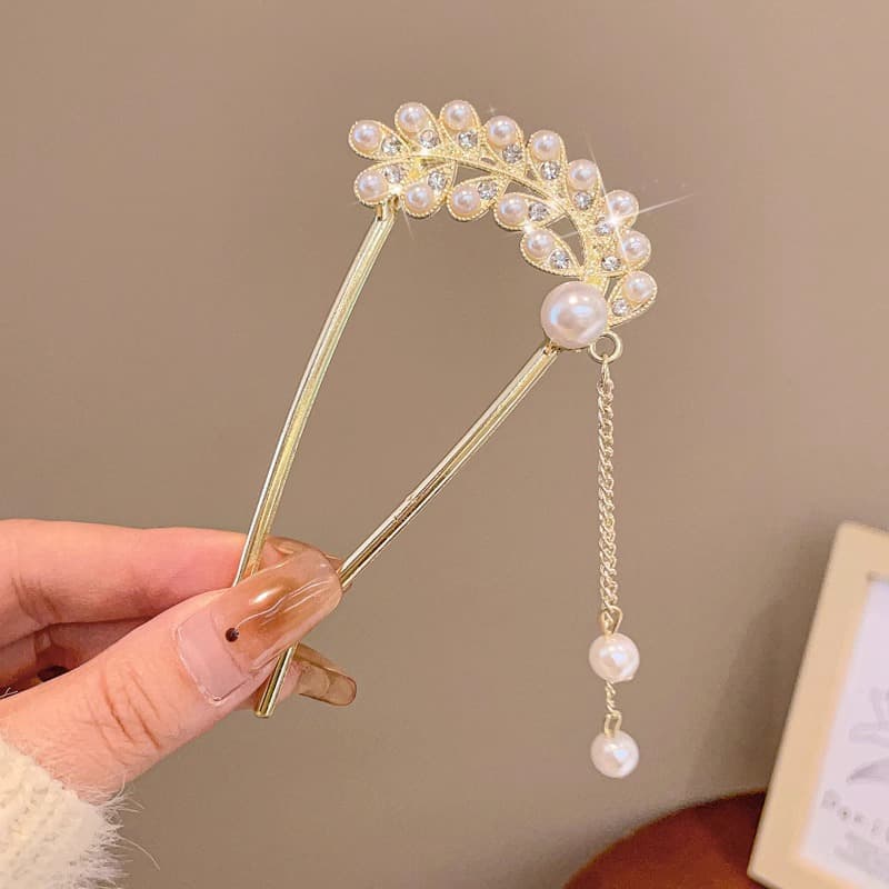 11#Pearl leaf-u-shaped hairpin