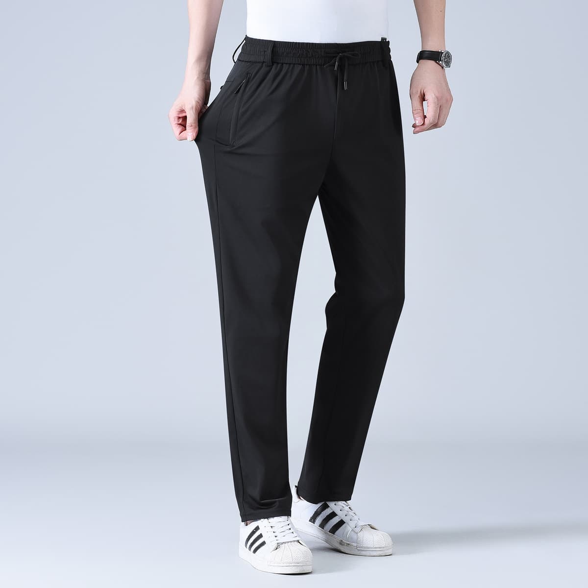Black (elastic waist ice silk pants)