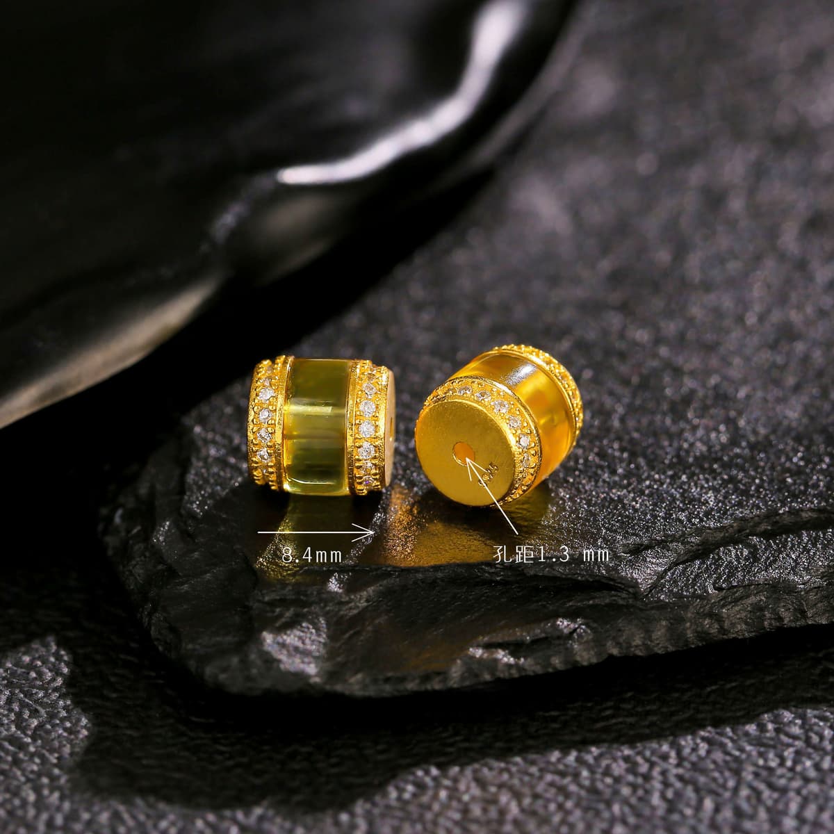 Gold amber diamond bucket beads