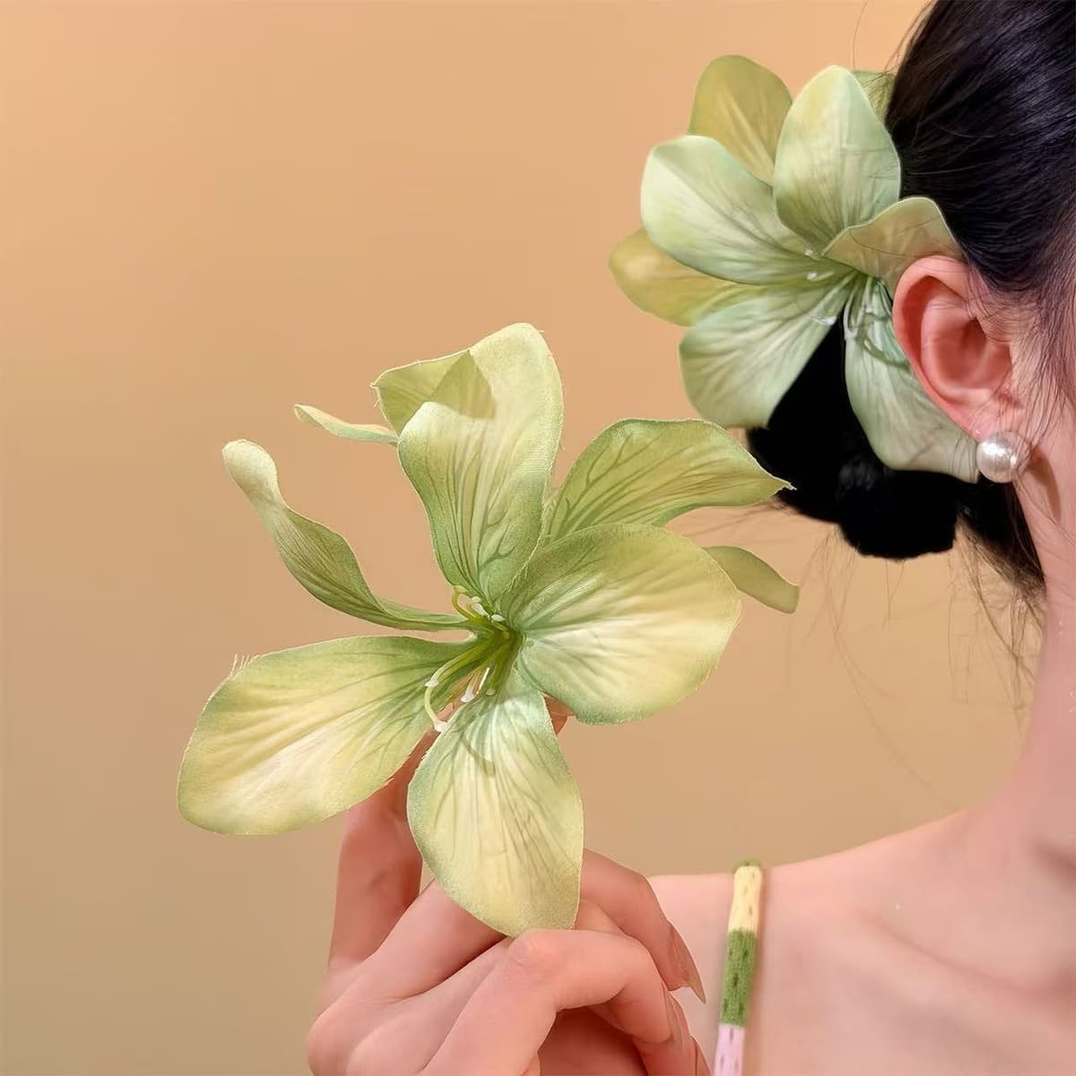 7389 five-petal orchid double flower hairpin-green