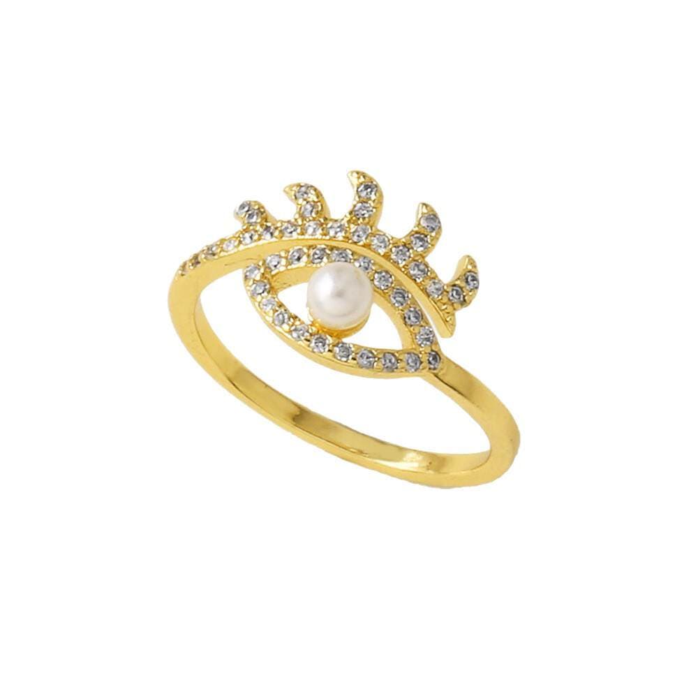 As Jewelry Aliexpress Sərhədlərarası Zirkonlu Mis 18K Qızıl suyuna çəkilmiş Mirvari Göz Ürək Formalı Açıq Üzük Rij45 5