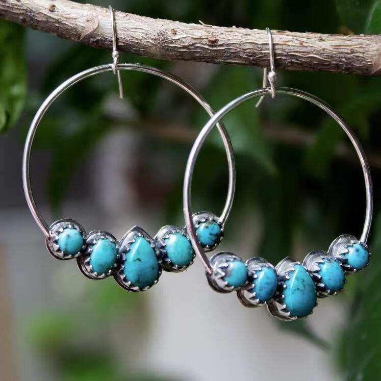 Sanjie's New Exaggerated Large Round Women's Earrings African Retro Bohemian Style Earrings Inlaid with Turquoise Jewelry 3