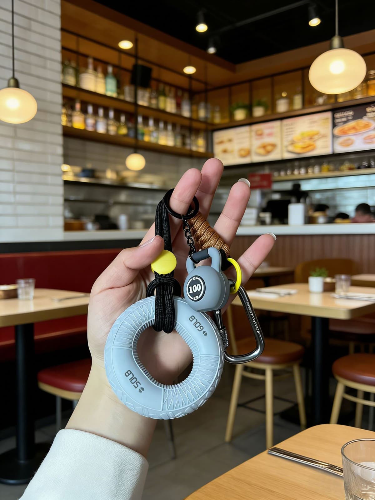 Gray grip ring + lanyard + carabiner + gray kettlebell
