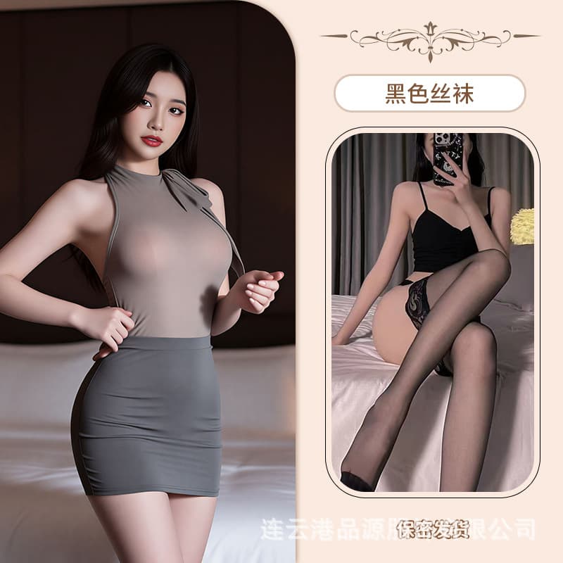 Ribbon hip skirt + black stockings