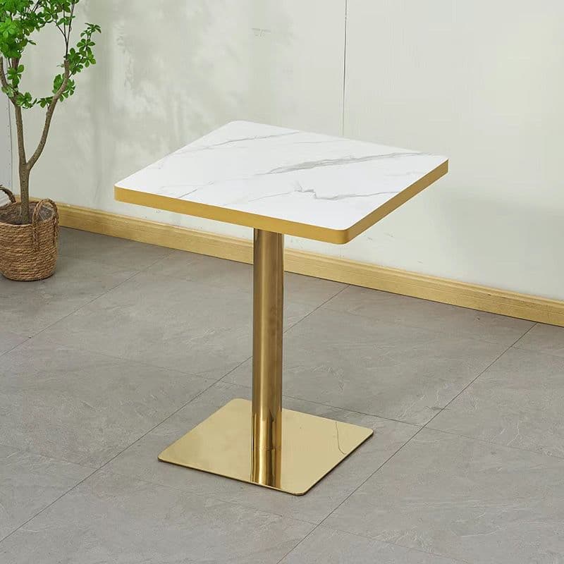 White imitation marble (gold edge) square table titanium chassis (not issued)