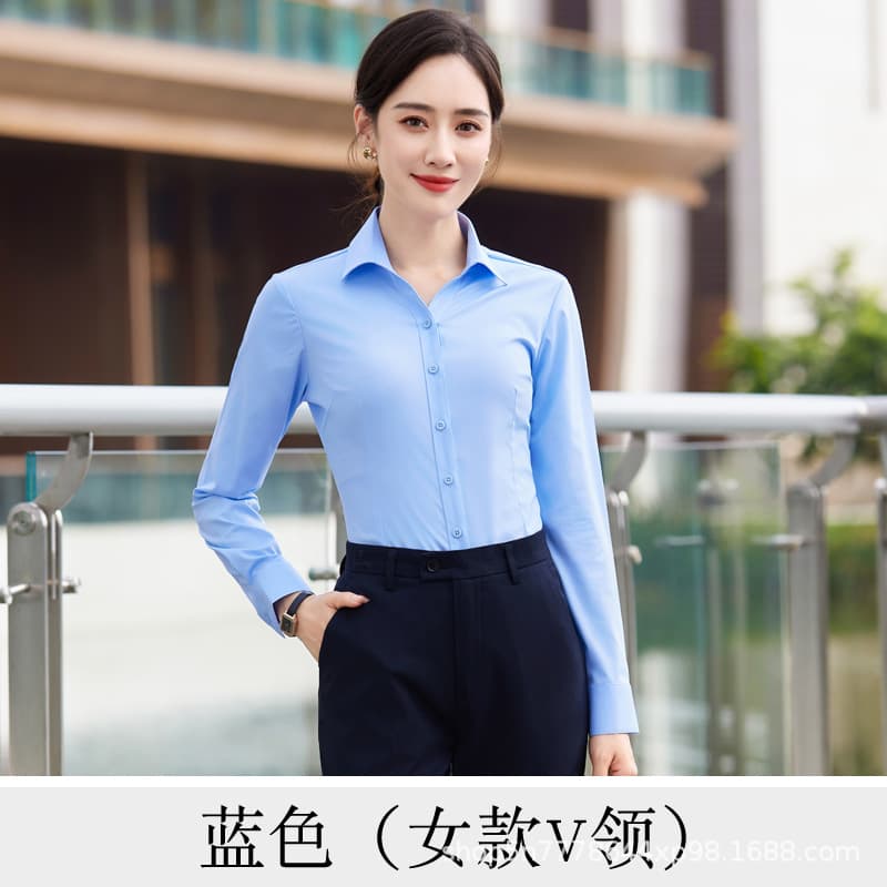 Women's long sleeve v-neck blue shirt