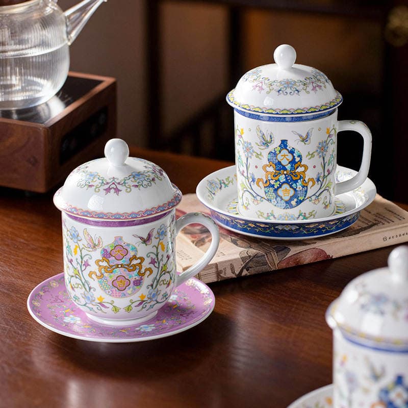 Jingdezhen Ceramic Tea Cup with Lid, Mug for Home Use, Tea Cup with Tea Tray and Tea Strainer, Chinese-Style Cup, Gift Wholesale 1