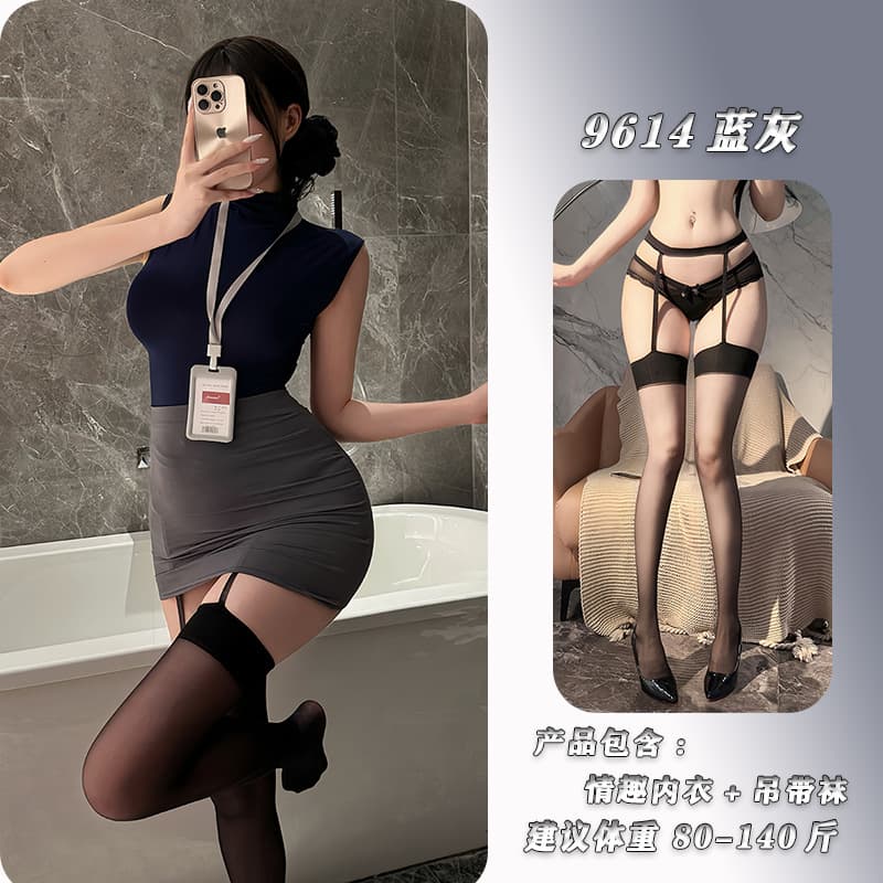Blue gray + garter stockings