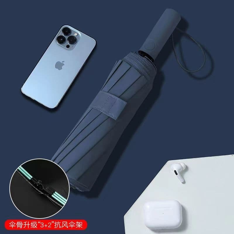 Navy blue - flagship edition 60-rib reinforced automatic umbrella with black glue coating