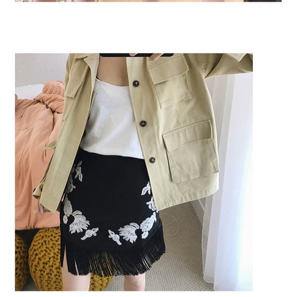 [Ready Stock] Vc Retro Workwear Style Short Jacket for Women, Loose Printed Long-Sleeved Autumn Top