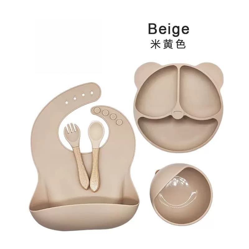 Beige-wooden handle spoon-[five-piece set]