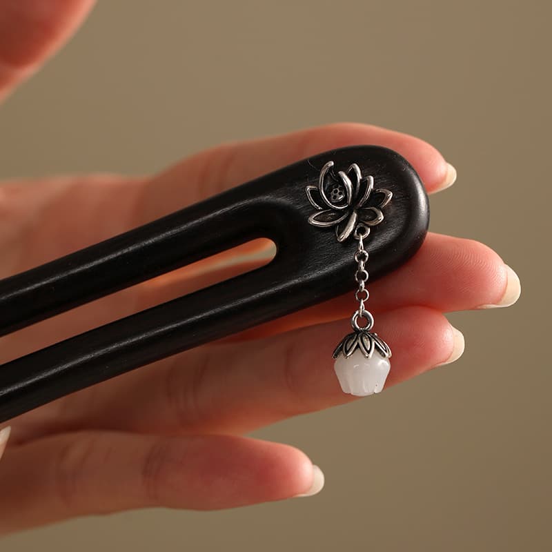 C75 elegant lotus U-shaped hairpin [ebony]]