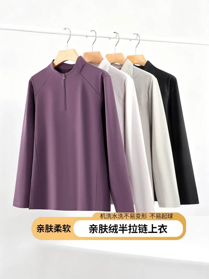 Kişilər üçün payız-qış açıq hava velosiped idmanı, uzunqol, yarım-fermuarlı, dik yaxalı polyester sviter 1