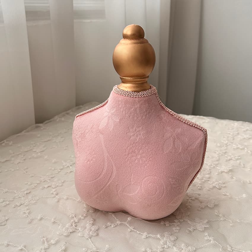 Pink printed gold-headed mannequin - short version