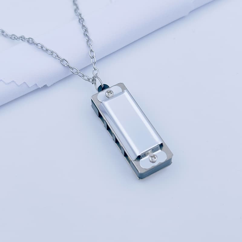 Mini metal harmonica (silver) necklace