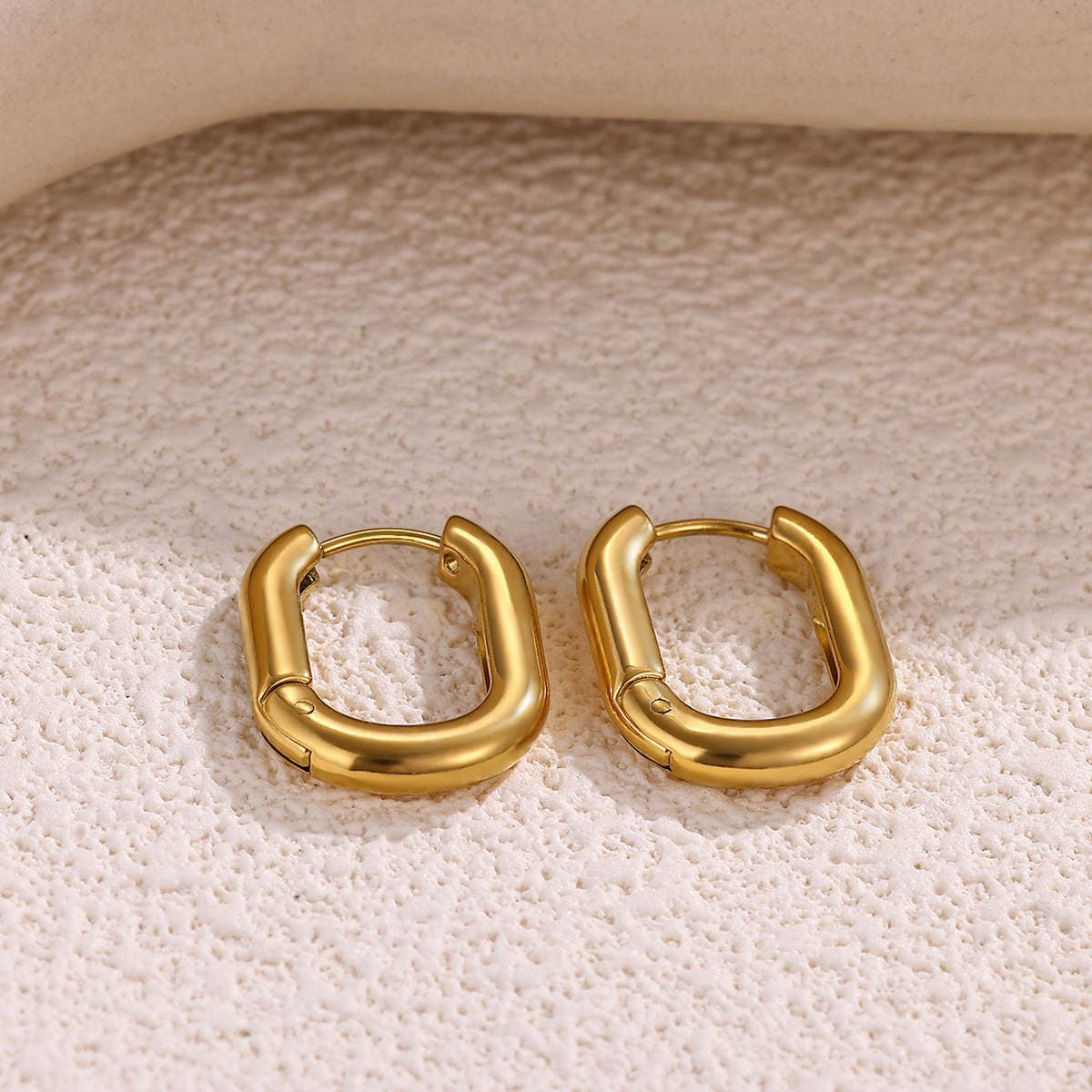 Boş Retro Oval/Dairəvi Sırğalar, Paslanmayan Polad, 18K Qızıl suyuna çəkilmiş, Unisex 2