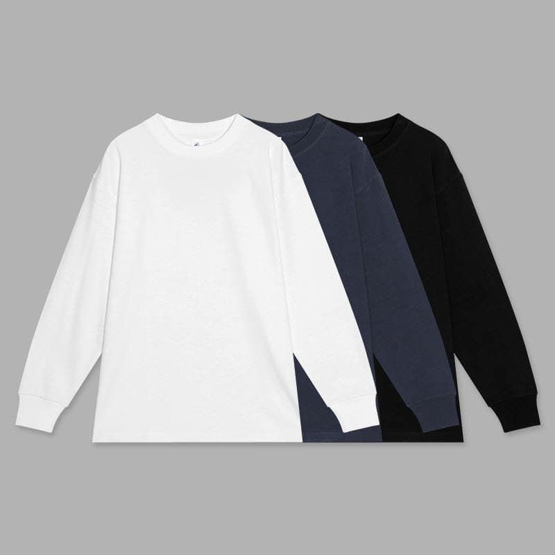 Ame-Kaji Retro Round-Neck Trendy Brand Basic Loose Bamboo Cotton Washed Unisex Long-Sleeve T-Shirt Base Layer 1