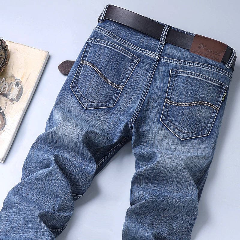 Guangzhou Xintang Maixin Men's Jeans, Elastic Straight-Leg, Loose Fit, Mid-Waist, Middle-Aged Men's Long Pants, Factory Wholesale 3