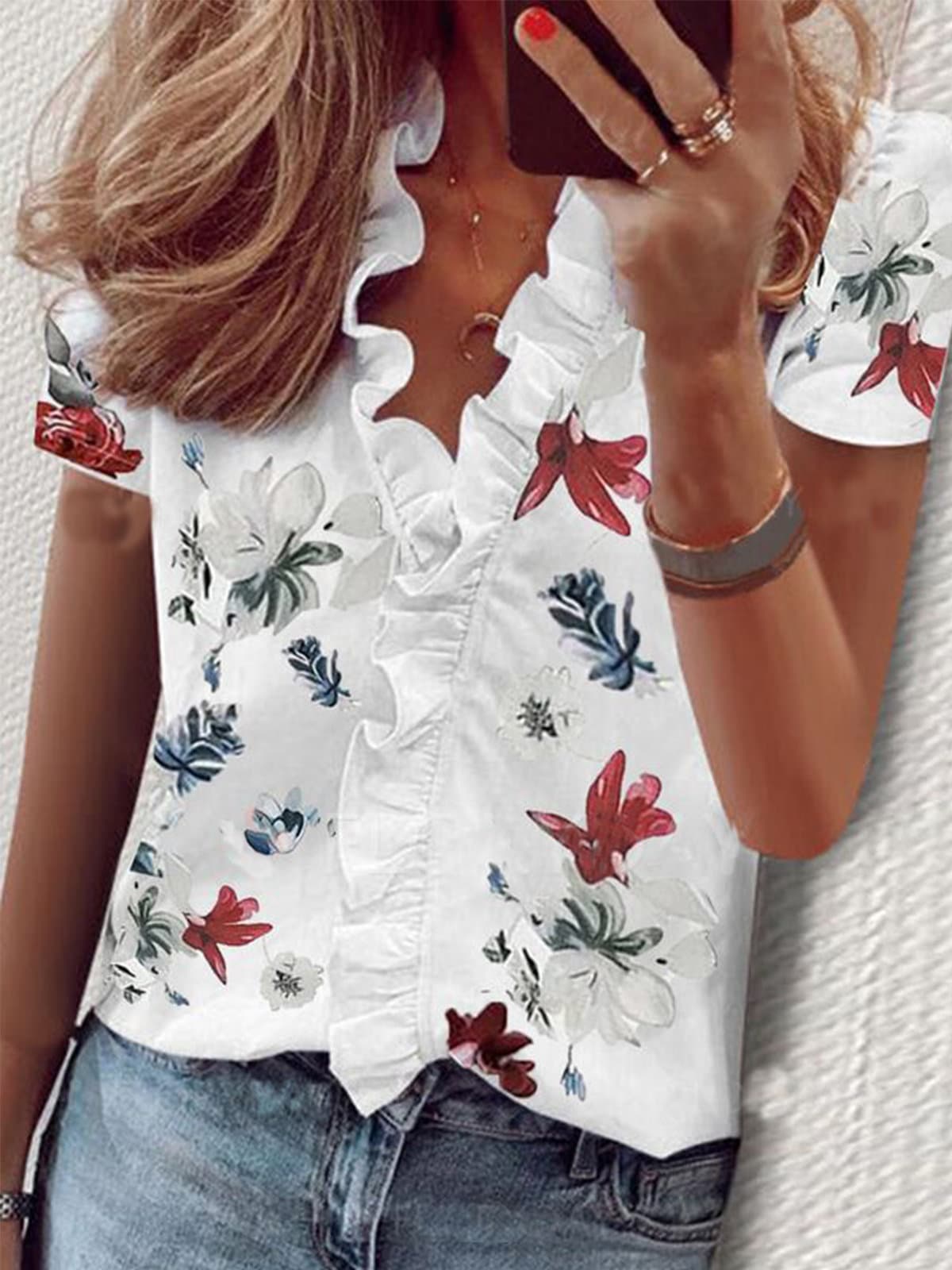 Short sleeve - floral white