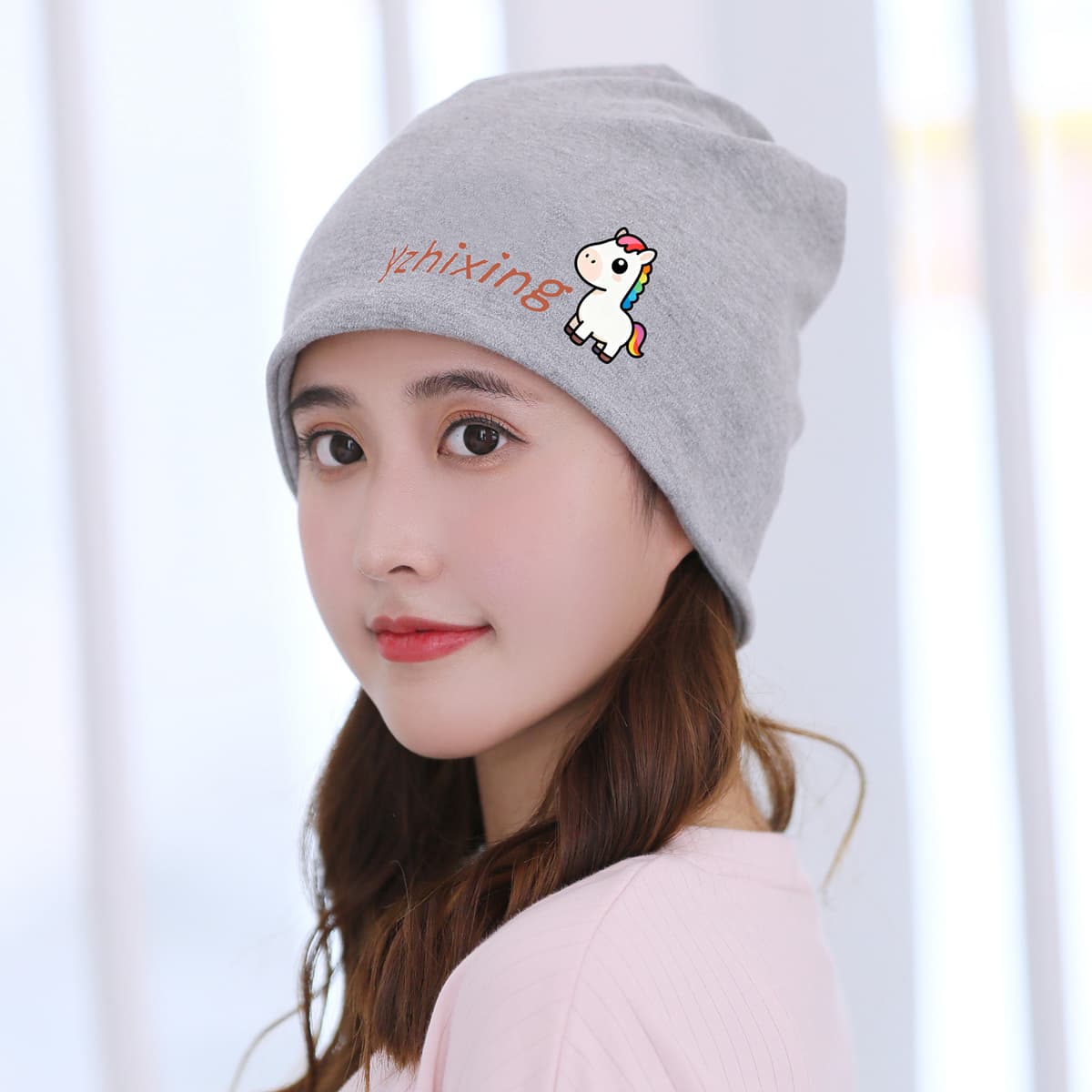 Gray pony hat