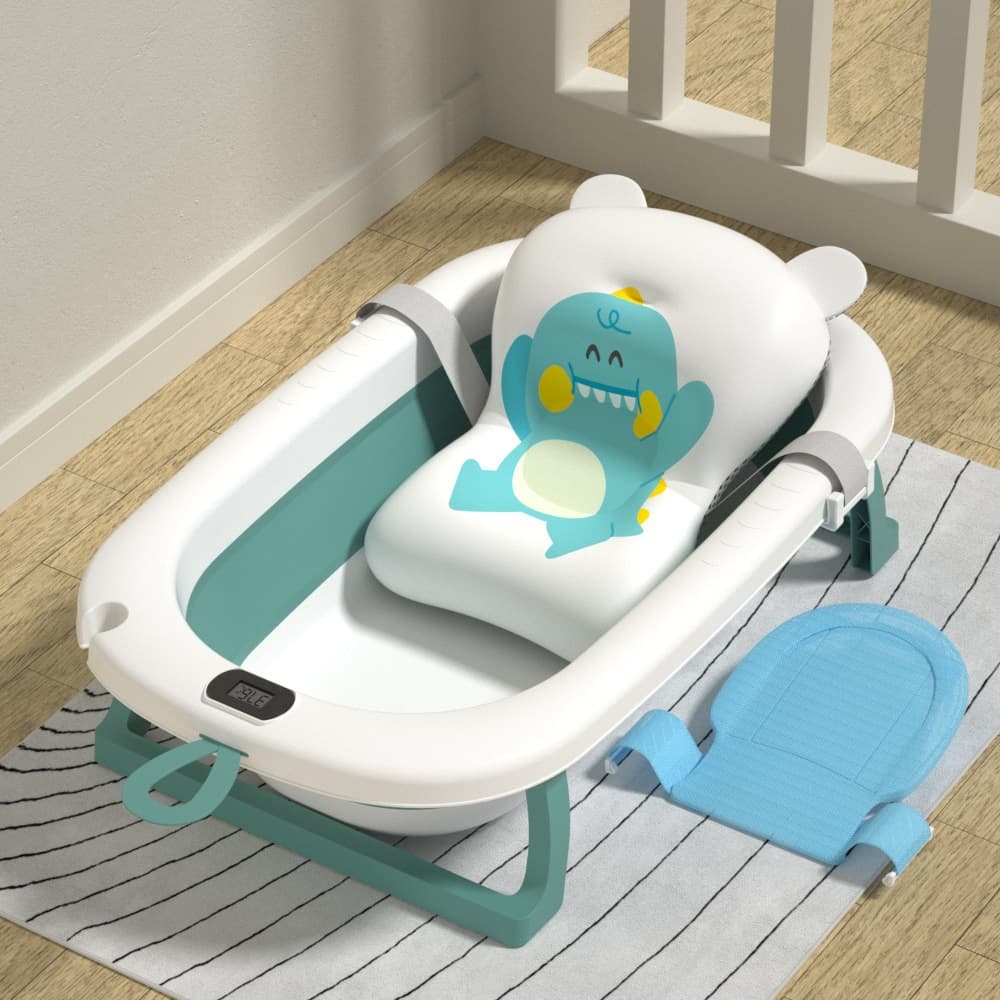 TC Temperature-Dark Green + Dinosaur Bath Mat + T-shaped Bath Net