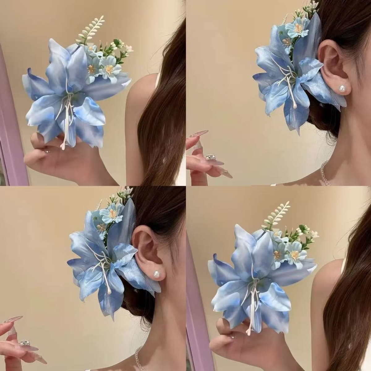 7353 green branch lily hairpin-qingqiu blue