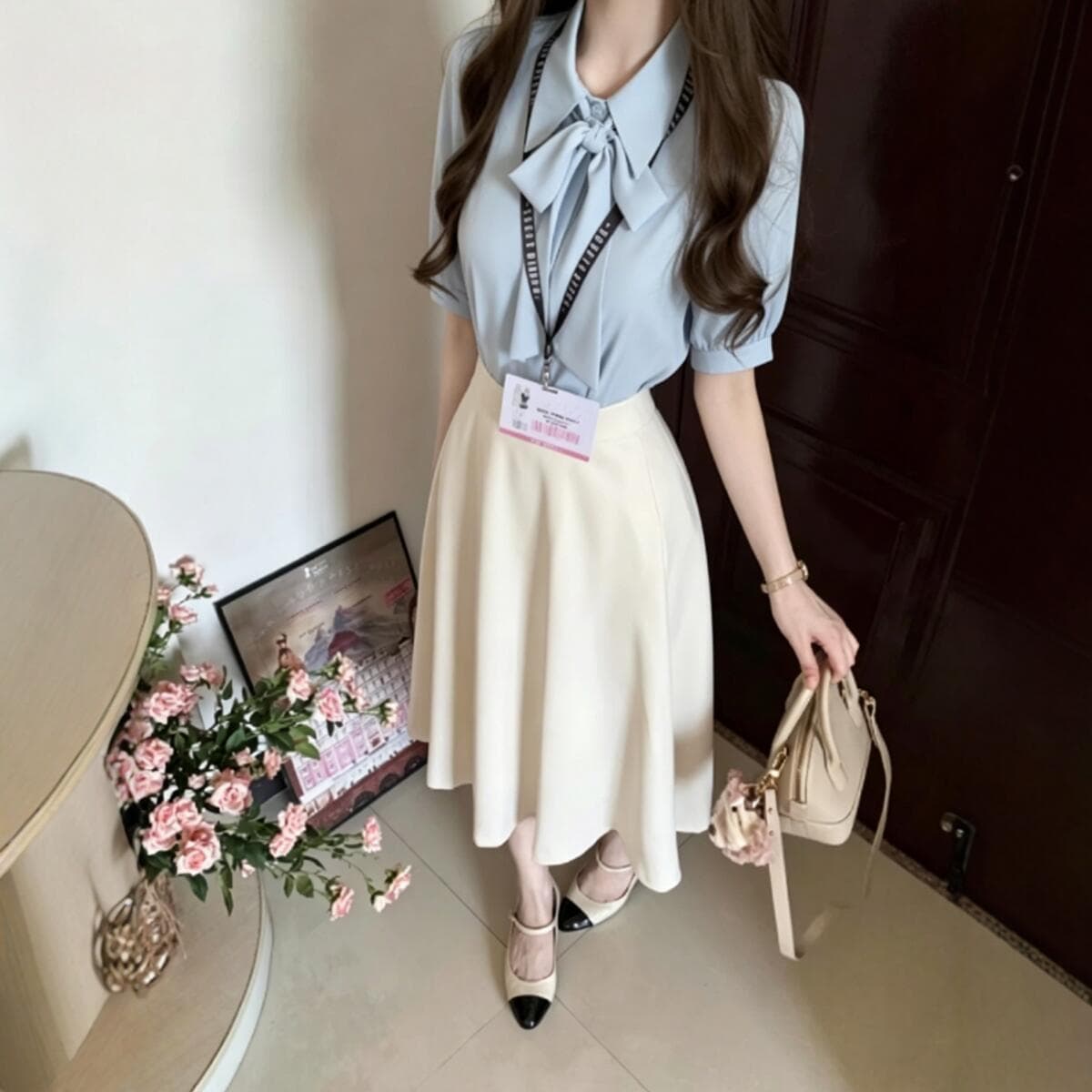 Blue Chiffon Short-Sleeved Shirt for Women, Summer Civil Servant Clothing, Professional Work Attire, Teacher Outfit, Interview Top 2