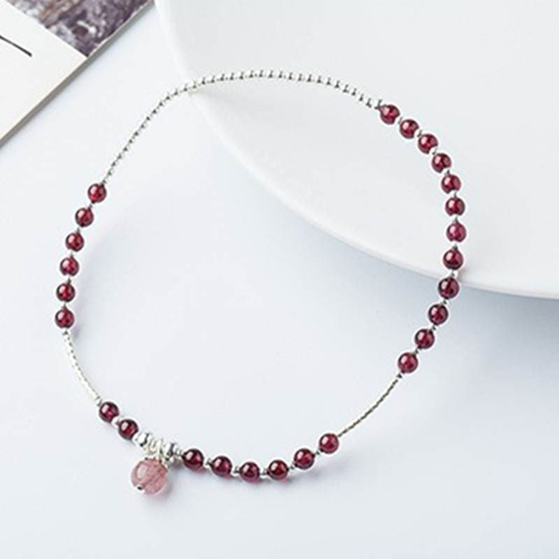 Natural Garnet Beeswax Pendant Anklet Original DIY Women's 925 Silver Simple Style Ankle Chain for Girlfriends 1