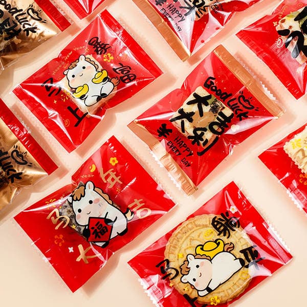 Snowflake Crispy Packaging Bag Year of the Horse Cookies Individually Packaged Baked Cookies Milk Date Nougat Cake Machine Sealed Bag Festive Bag