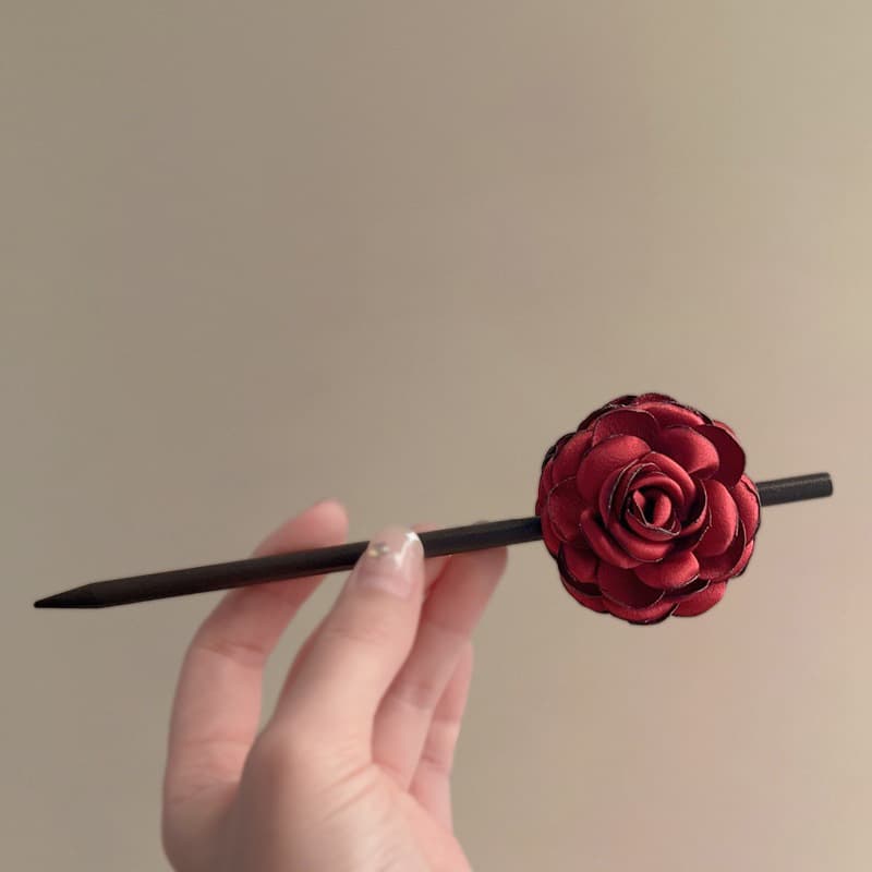 146# double-sided red rose hairpin