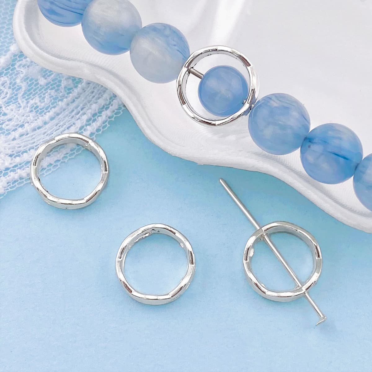 A829 [bright silver] card 10 wave round bead circle 13.4mm (hole 1.6mm)