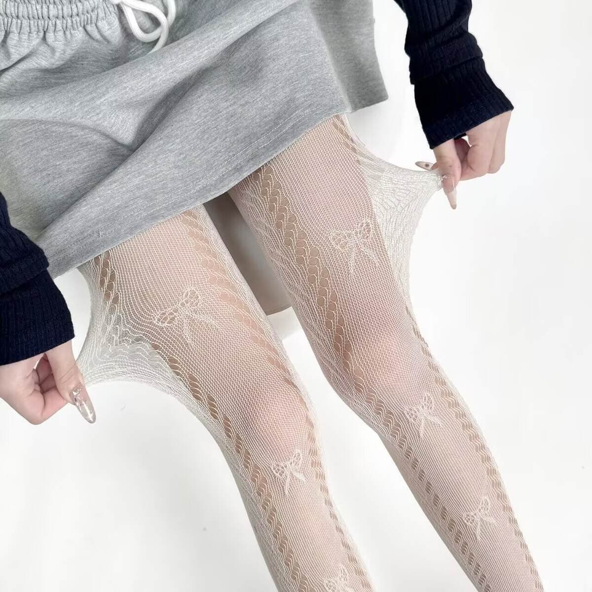 Yapon üslublu Jk Lolita, yay-yaz üçün nazik, bantlı güpürlü tor kapron corablar 3