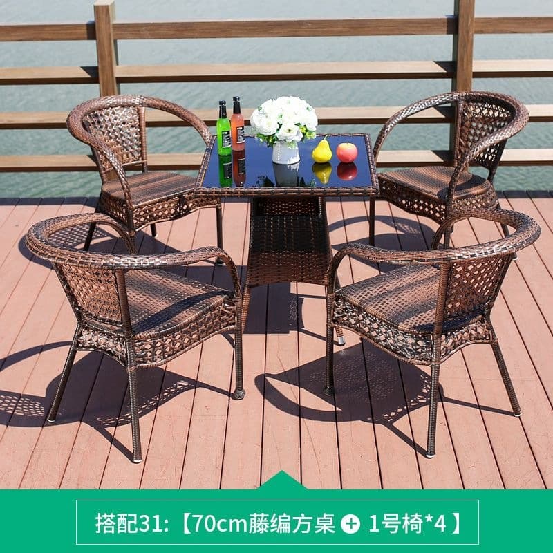 70 square table + 4 chairs (with cushions included)