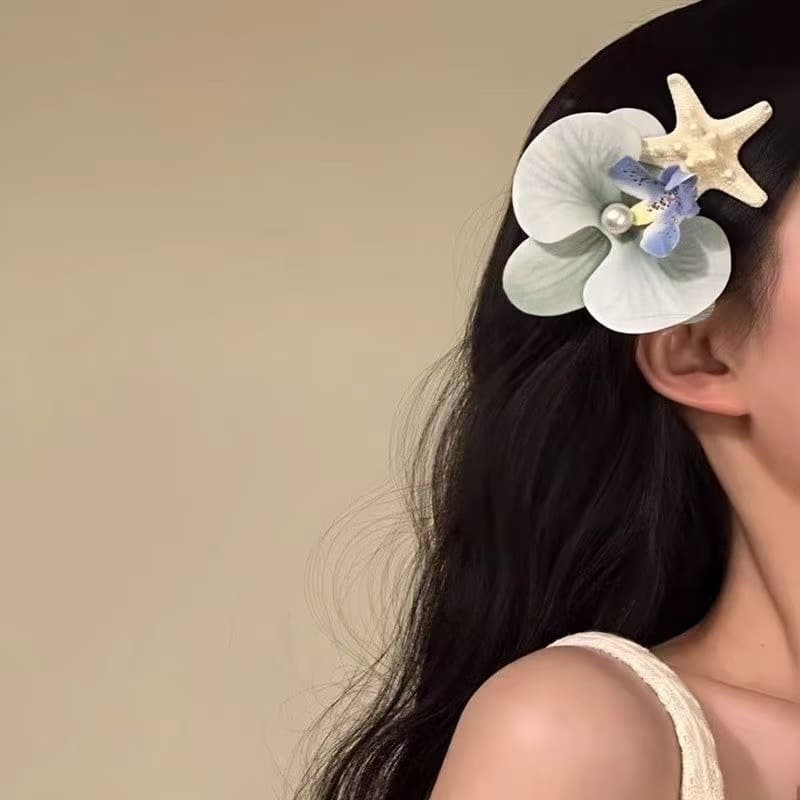 5876 starfish and phalaenopsis hairpin-green