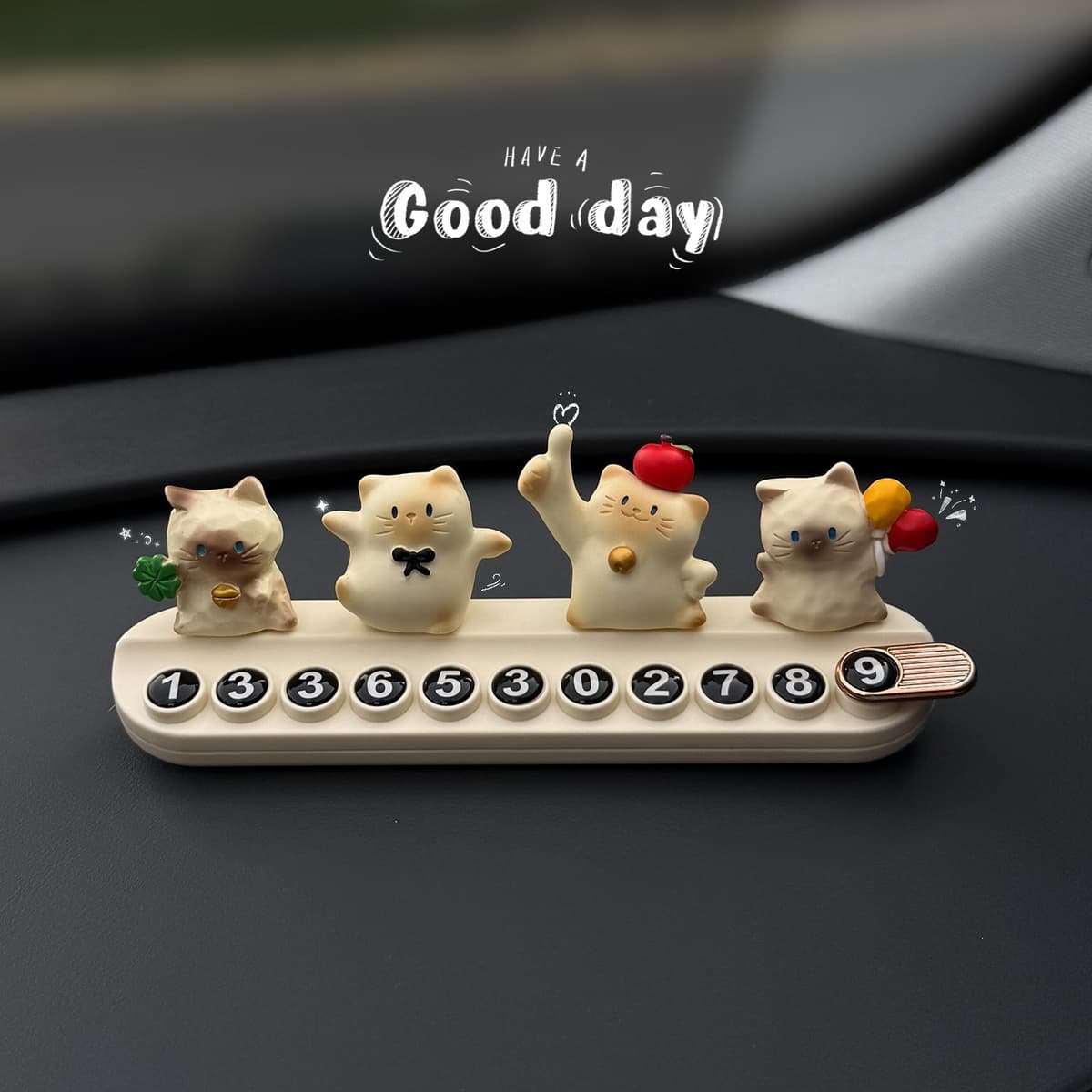 【Off-White】Lucky Golden Bell Cat + Waving Cream Cat + Four-Leaf Golden Bell Cat + Balloon Little Kitten - Includes 5 Sets of Numbers + Scented Stick