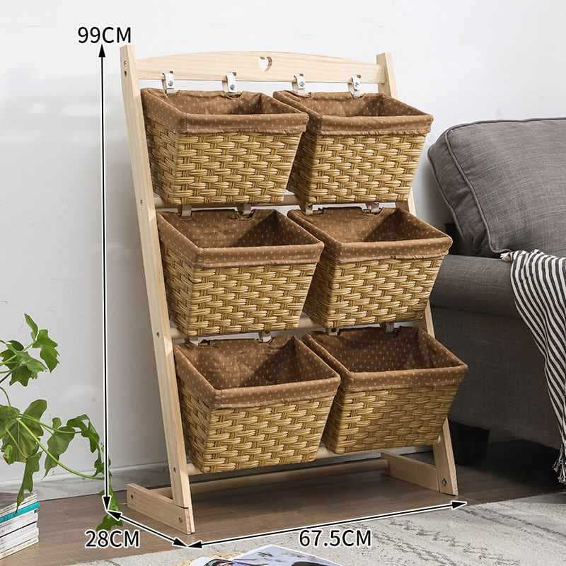Yellow leather basket + log pole, double row, three layers