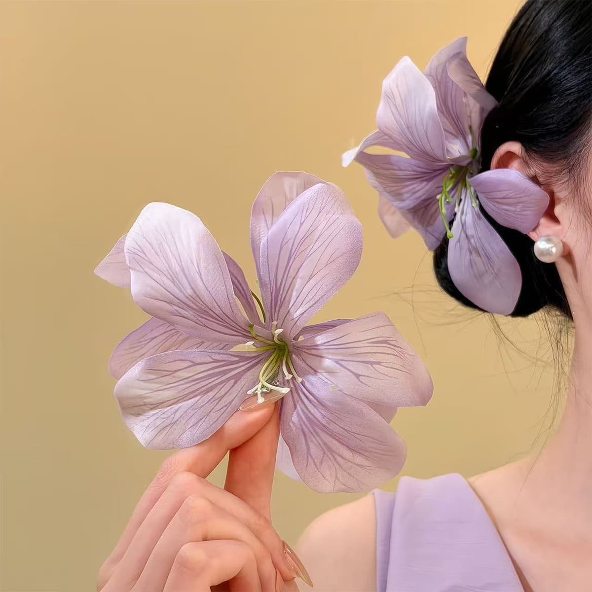 7389 five-petal orchid double flower hairpin-purple