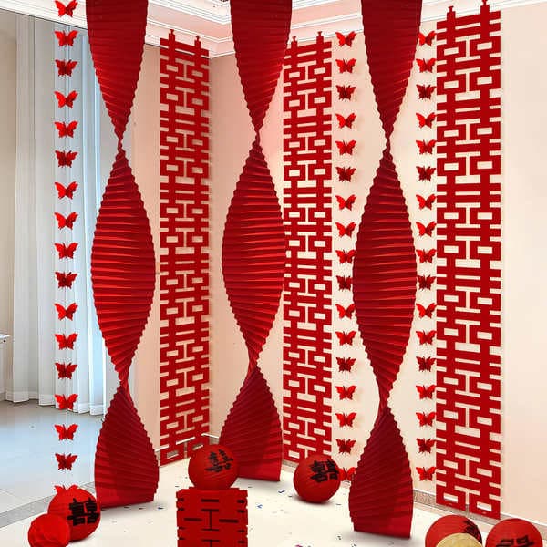 Wedding Venue Decoration Props, Origami Corrugated Paper Ceiling Decorations, Chinese-Style Creative Background Wall Banners