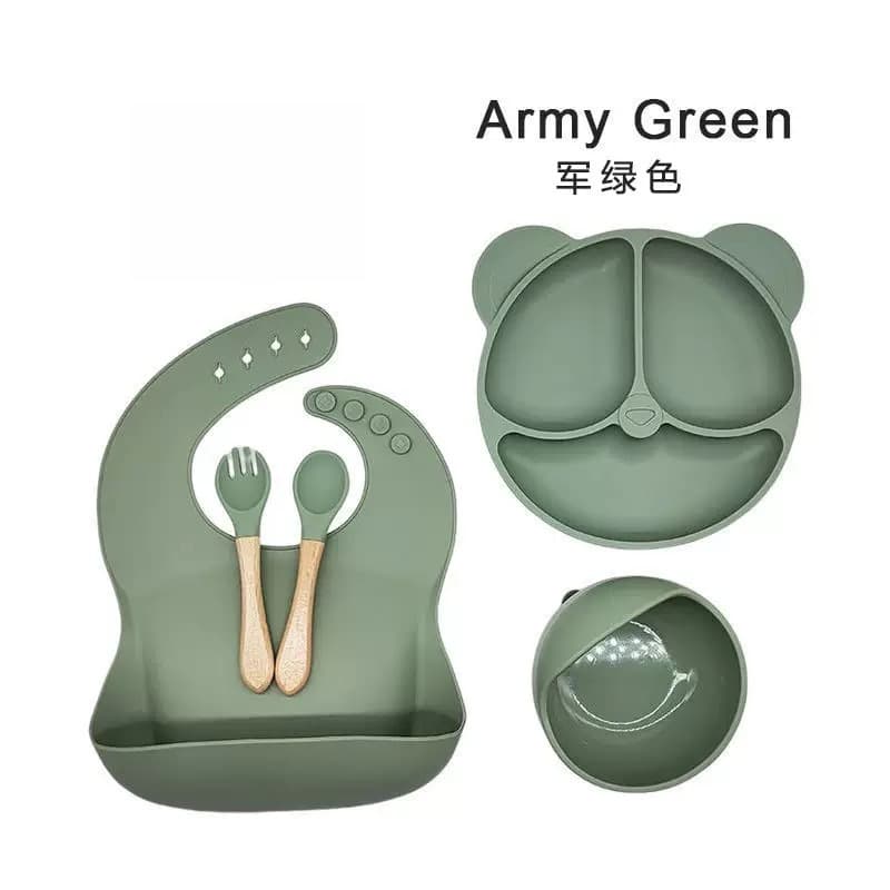 Army Green - Wooden Handle Spoon - [Five-Piece Set]