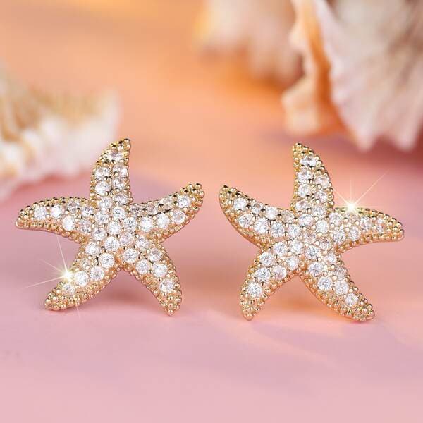 European and American Hot-Selling Full-Set White Diamond Sparkling Starfish Earrings Ins Style Popular High-End Niche Design Exquisite Earrings