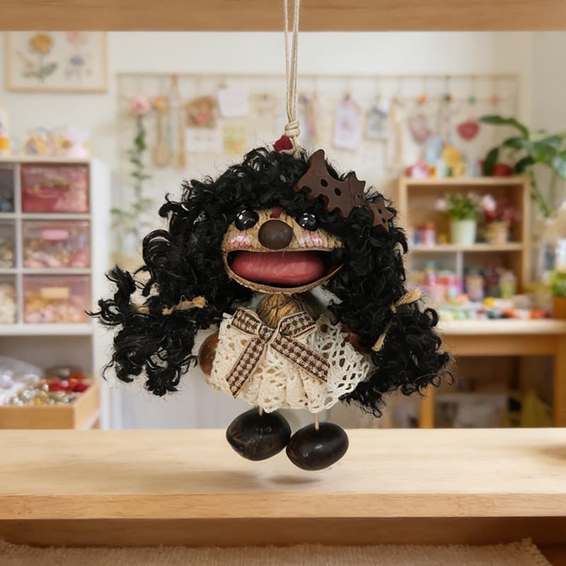Black-haired nutshell doll