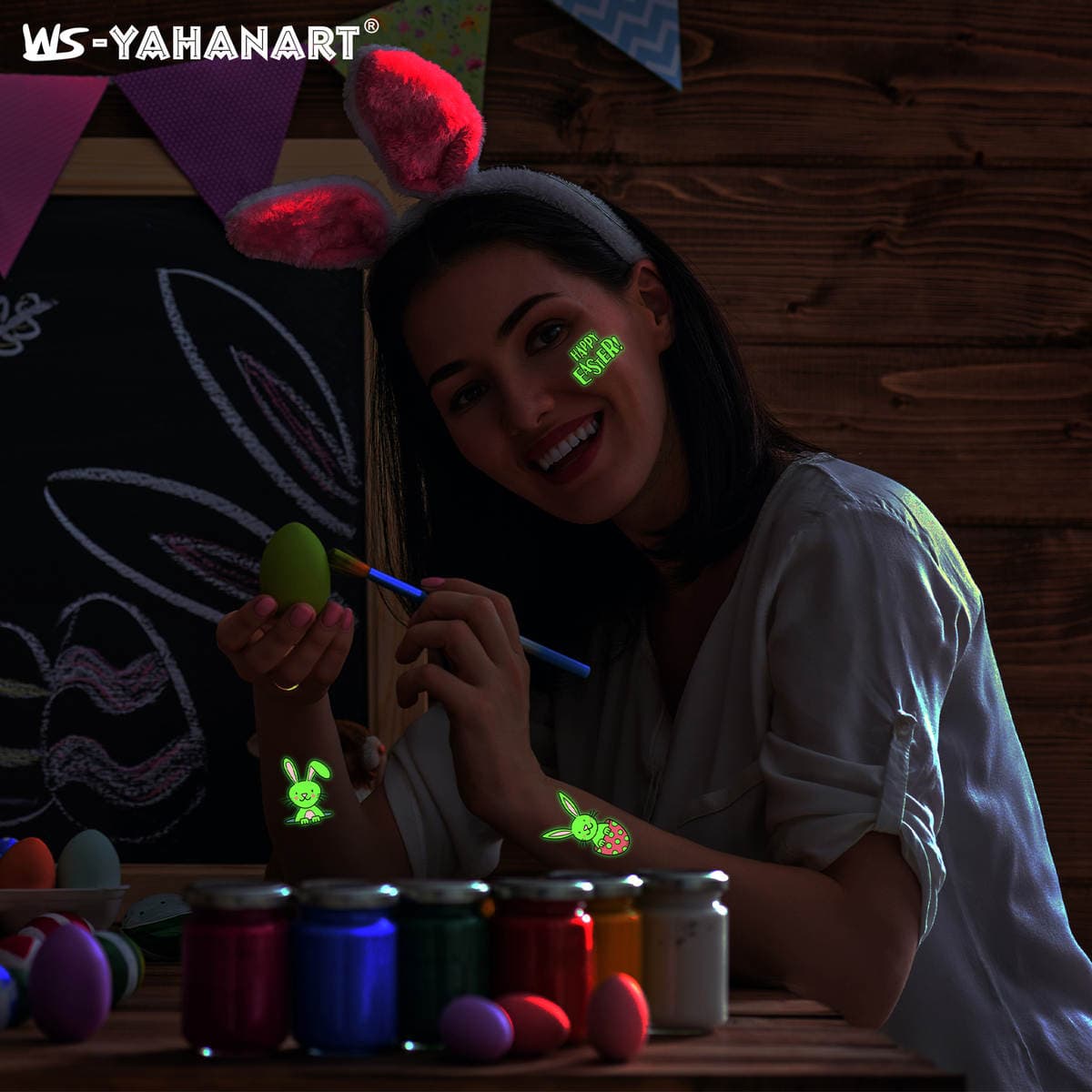 Cross-border New Children's Easter Luminous Tattoo Face Sticker Cute Rabbit Egg Waterproof Luminous Tattoo Sticker 4